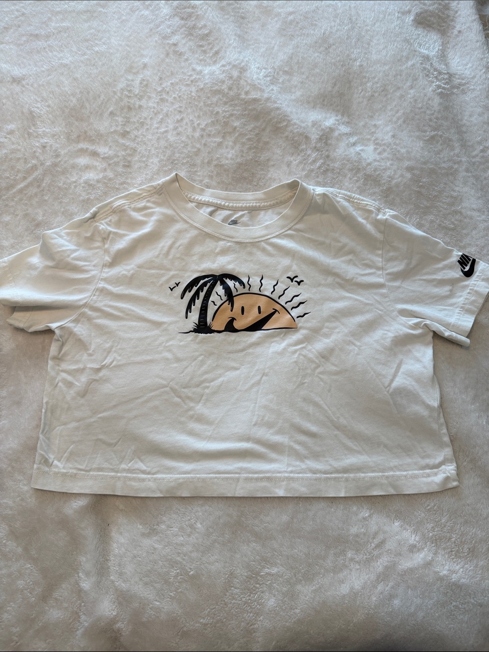 Nike kids  White Crop Tee with Sunset Palm Graphic